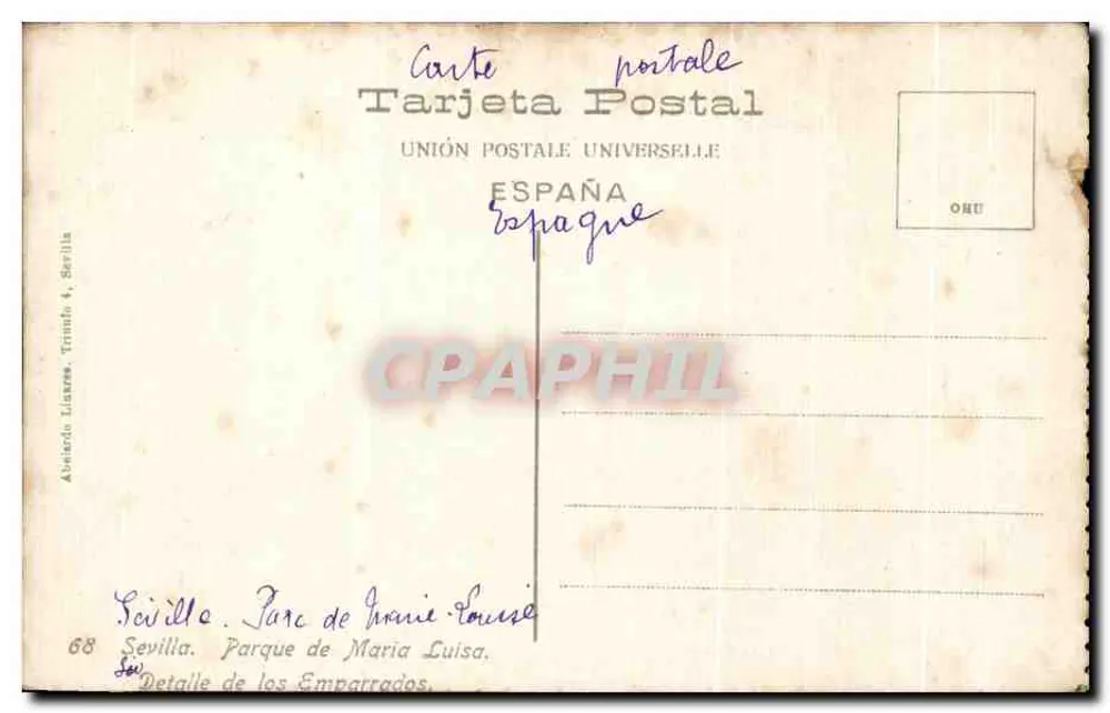 Sevilla - Parque de María Luisa — Detail der Ranken — Verlag Abascal Llazar, Sevilla, Nr. 68 - Rückseite