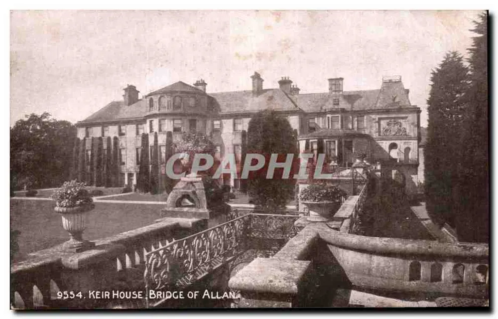 Keir House, Bridge of Allan — Ansicht des Schlosses und Gartens — Réphotoné Series, John Erskine Library, Bridge of Allan - Vorderseite
