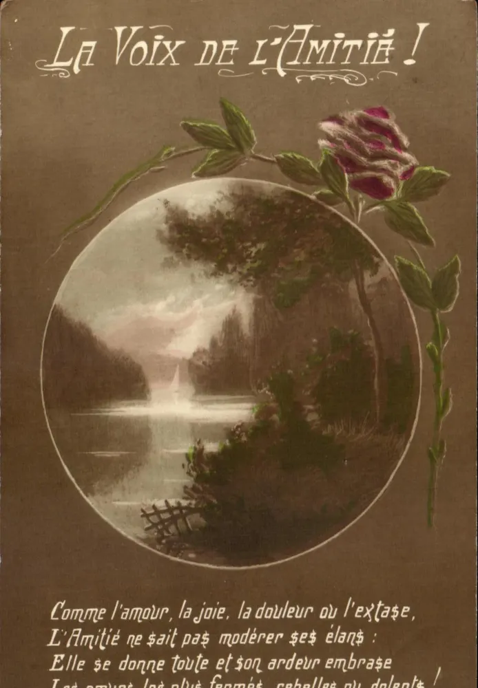 La Voix de l'Amitié ! — carte illustrée avec poème et rose — éditeur non visible - Vorderseite