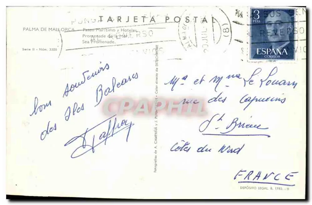 Palma de Mallorca — Vue du Paseo Marítimo et de l'hôtel Victoria — éditeur PUNTO TARJETA POSTAL, série II - Núm. 3300 - Verso