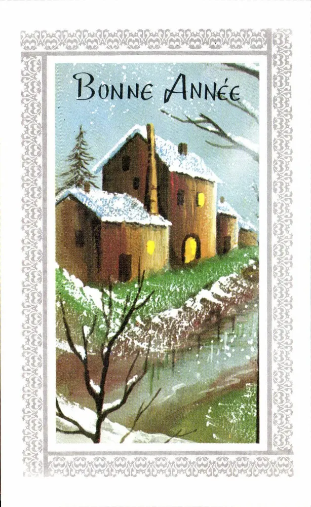 Vila nevada — Boa Ano — cartão postal ilustrado - Frente