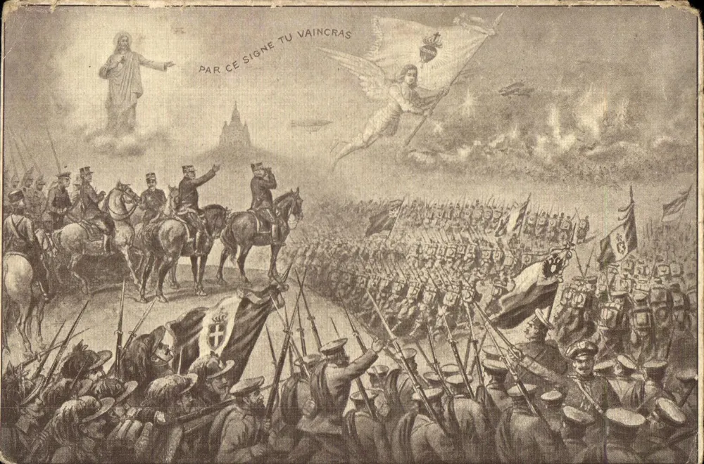 Bataille de la France — scène de combat avec Jésus et un ange — éditeur non visible - Frente