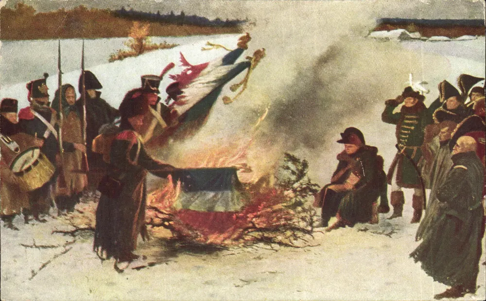 Destruição de uma bandeira — cena invernal — editor não visível - Frente