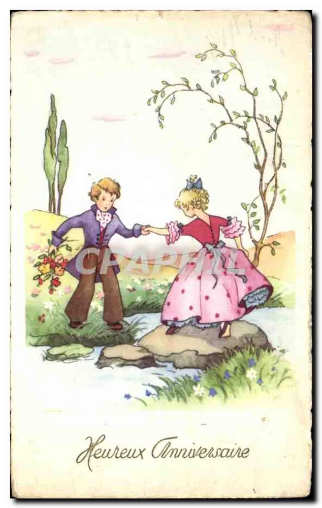 Kinder in einem Landschaft — Geburtstag — M. D. Paris, Serie n° 2405 - Vorderseite