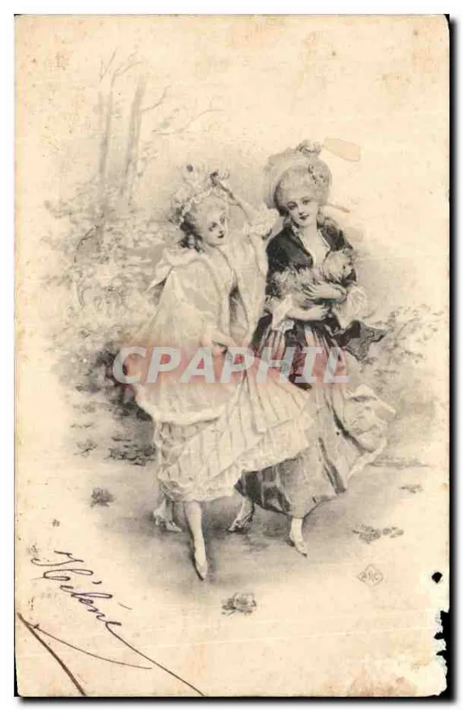 Zwei junge Frauen in Ballkleidern — idyllische Szene — Théo Btrodéer, Serie 28, n° 4 - Vorderseite