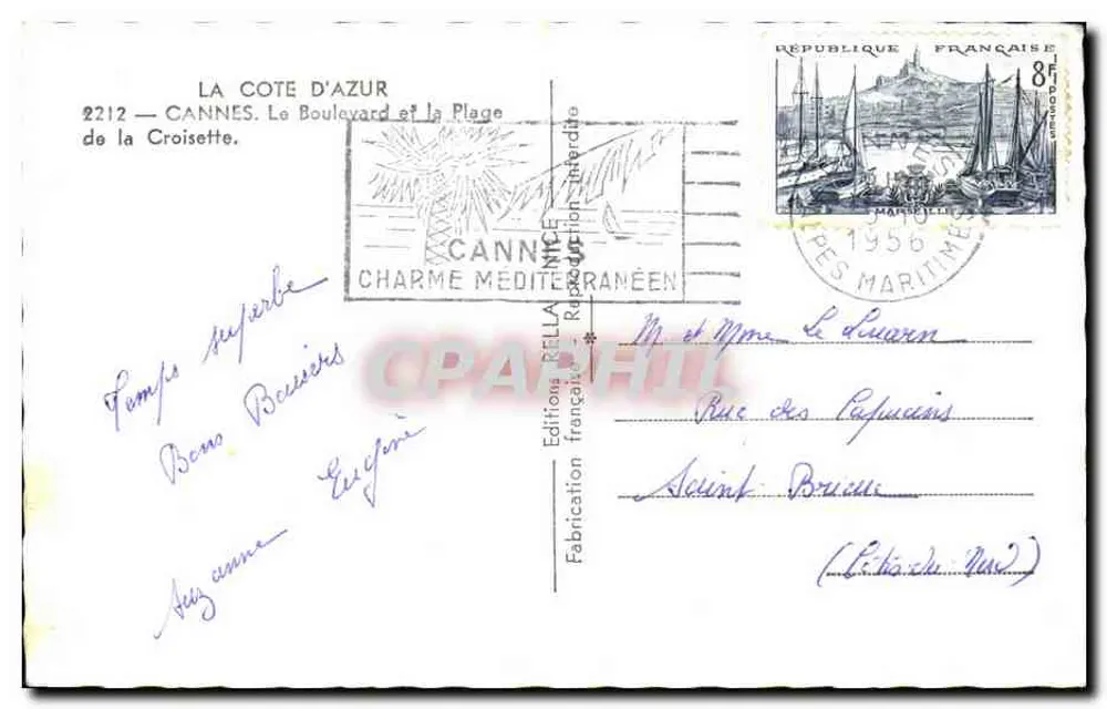 Cannes — Der Boulevard und der Strand von La Croisette — Éditions Rella - Rückseite