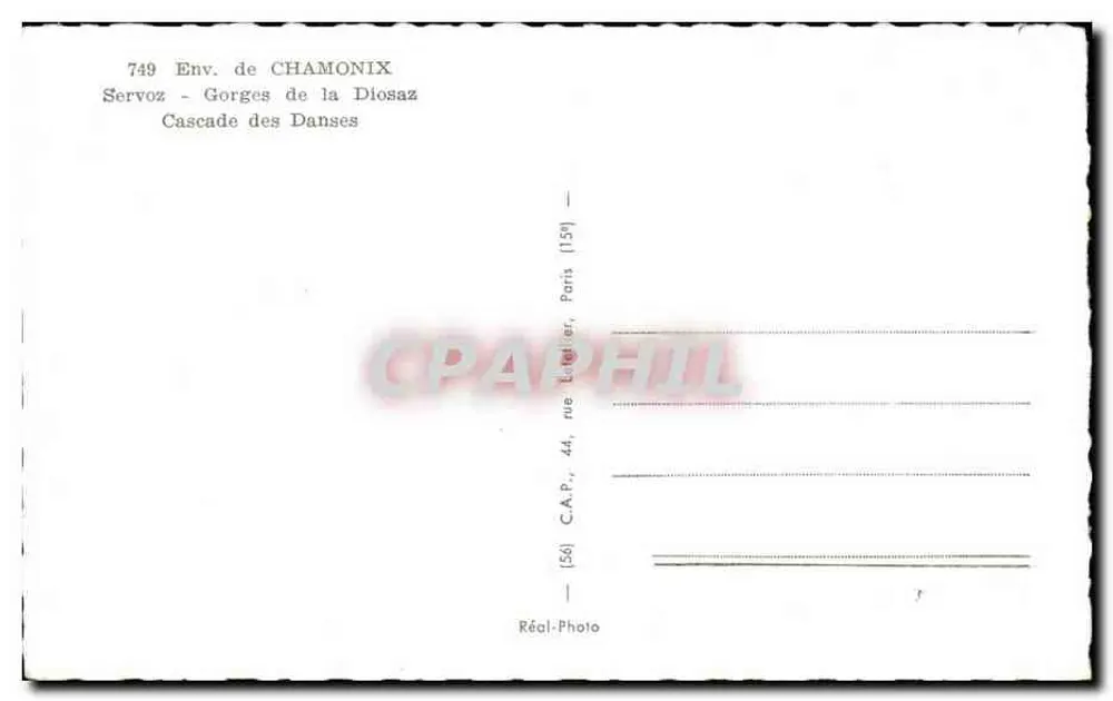 Gorges da Diosaz — Cascata das Danças — Réal-Photo, 44 rue Létilier, Paris (15e) - Verso