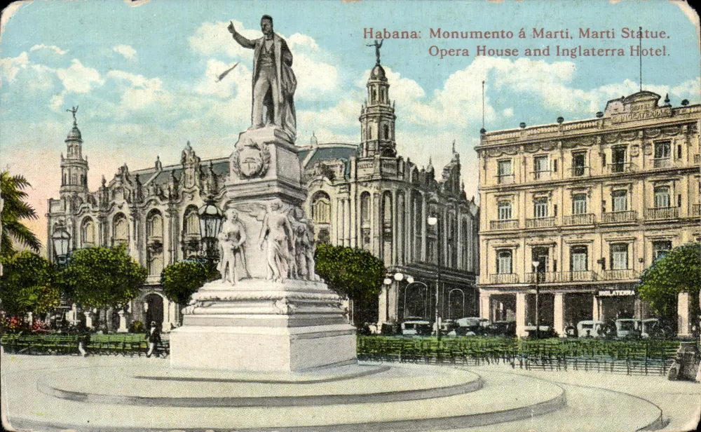 Habana: Monumento á Marti, Marti Statue — Opernhaus und Hotel Inglaterra, Verlag 'CUBA' unten rechts - Vorderseite