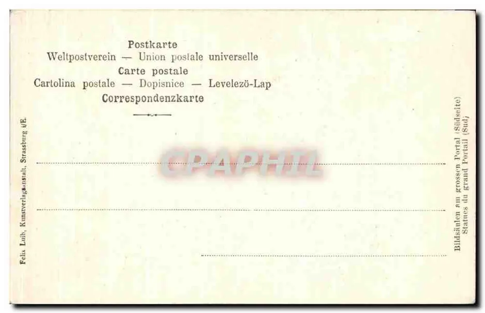 Estátuas do grande portal — Strasbourg — Felix Lohh, Kunstarverlag, Strasbourg - Verso