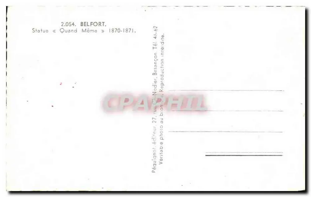 Belfort — Estátua « Quand Même » — Péraquin, n°2.054 - Verso