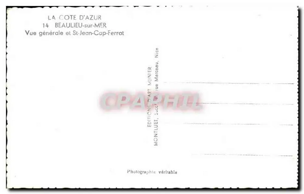 Beaulieu-sur-Mer und St-Jean-Cap-Ferrat — Allgemeine Ansicht — Éditions Munier, Nice - Rückseite
