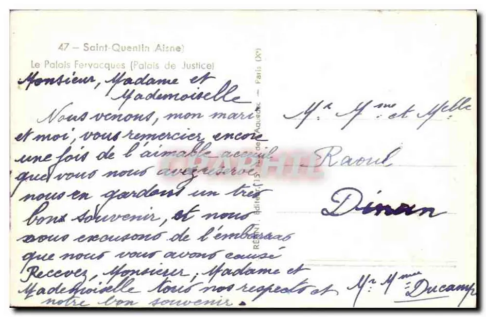 Palast der Justiz von Saint-Quentin (Aisne) — Verlag RENÉ DUCAMP, n° 47 - Rückseite