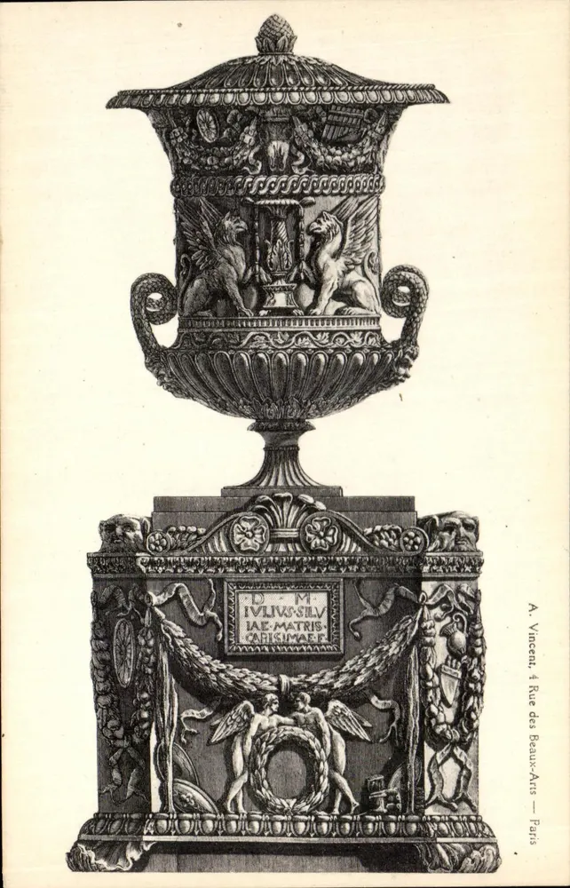 Vaso antigo ornado de grifos — A. Vincent, Rue des Beaux-Arts — Paris - Frente