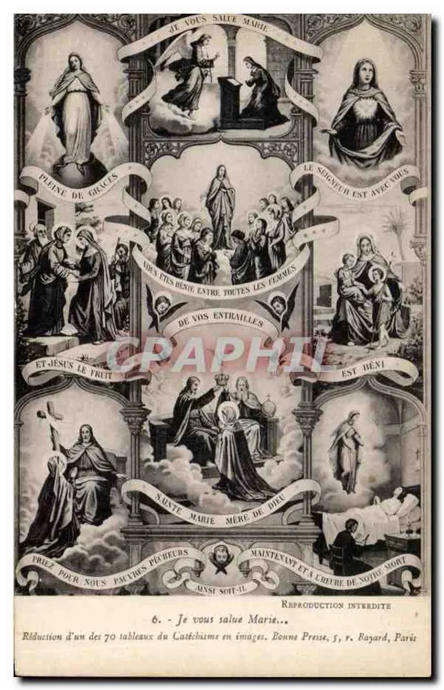 Je vous salue Marie — Redução de um dos 70 quadros do Catéchismo em imagens — Bonne Presse, 5, rue Bayard, Paris - Frente