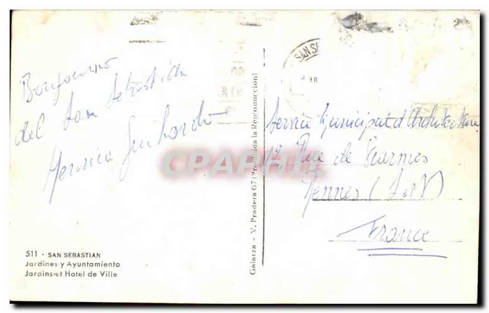 San Sebastián — Gärten und Rathaus — Verlag V. Pradera n° 511 - Rückseite