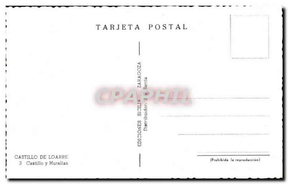 Castillo de Loarre — ruinas sobre rocas — Ediciones Sicilia Zaragoza - Reverso