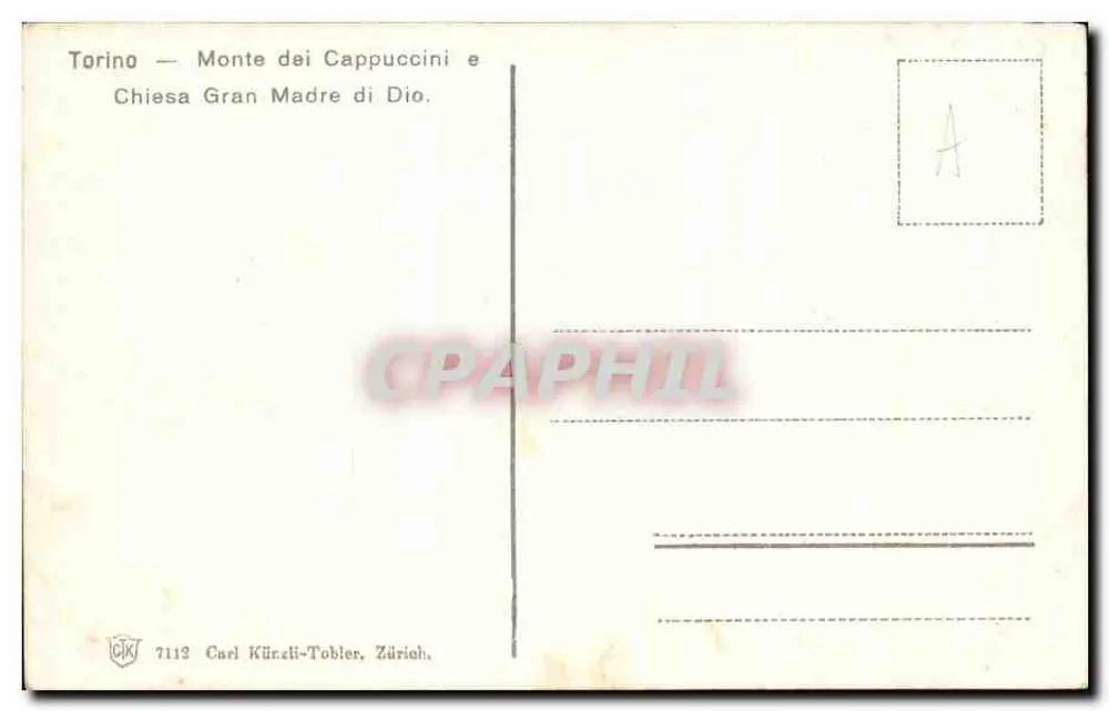 Turin — Monte dei Cappuccini und Kirche Gran Madre di Dio — Carl Kürzli-Tobler, Zürich, n° 7119 - Rückseite
