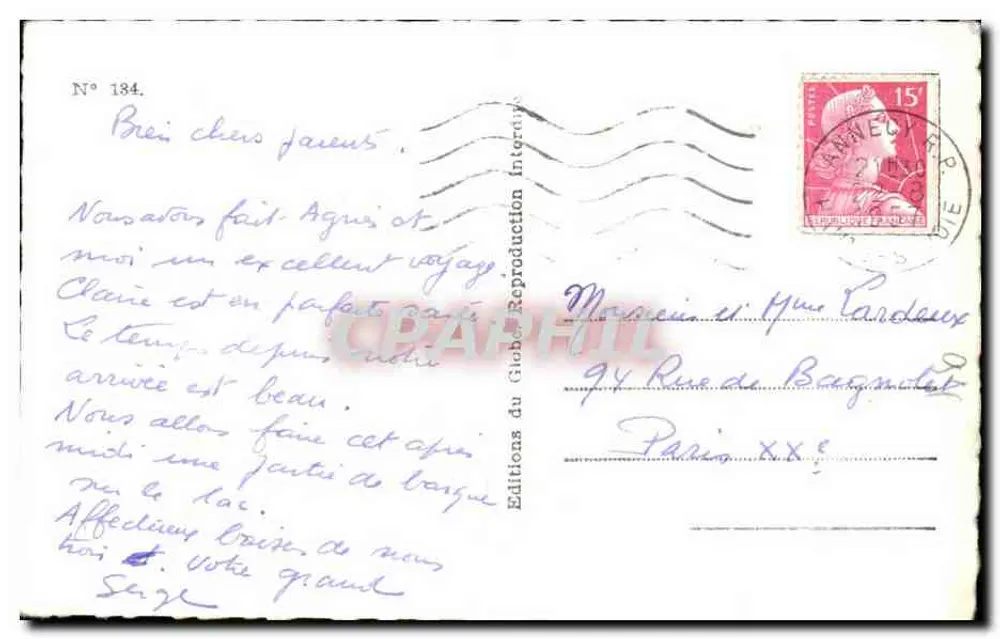 O Velho Annecy — vista panorâmica — Éditions du Globe Reprodução Proibida N° 184 - Verso