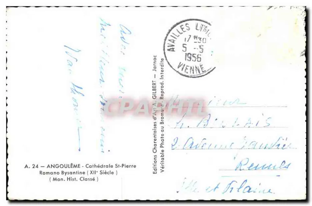 Angoulême — Katedra św. Piotra — Wydawnictwo Charemaises d'Art A. Gilbert - Rewers