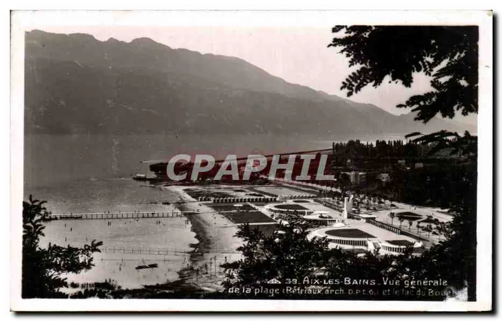 Aix-les-Bains — Vista geral da praia, dos Rétroaux e do lago do Bourget — editor Réal Photo, n°39 - Frente