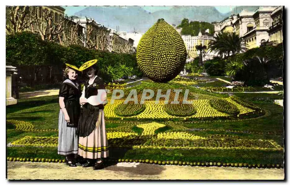 Zwei Frauen vor einem dekorativen Garten in Menton — Éditions d'Art Muntier, n°142 - Vorderseite