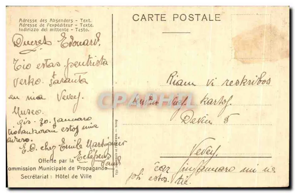 Scène de vie — groupe de personnes autour d'une table près d'un quai — éditeur ALF. BERTHOU D. Musée Jenisch, Vevey - Verso