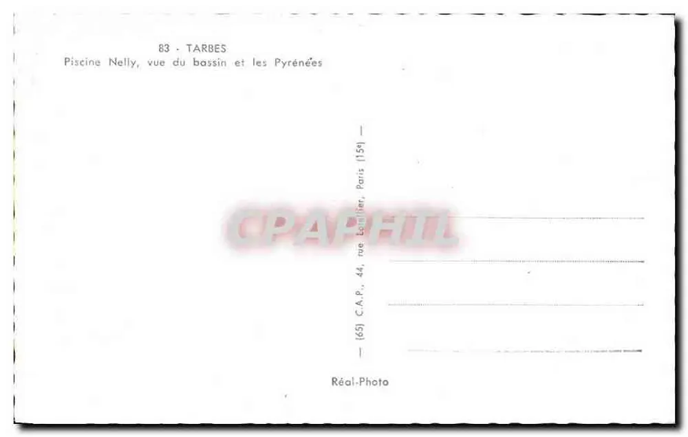 Nelly-Pool — Tarbes — Ansicht des Pools und der Pyrenäen — Réal-Photo - Rückseite