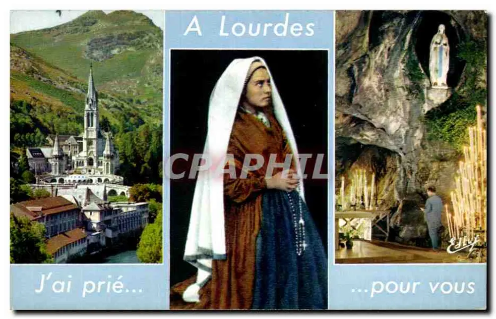 Lourdes — Basílica, Santa Bernadette e Gruta — Edição A. Doucet, B. Place-Paymale, Lourdes - Frente