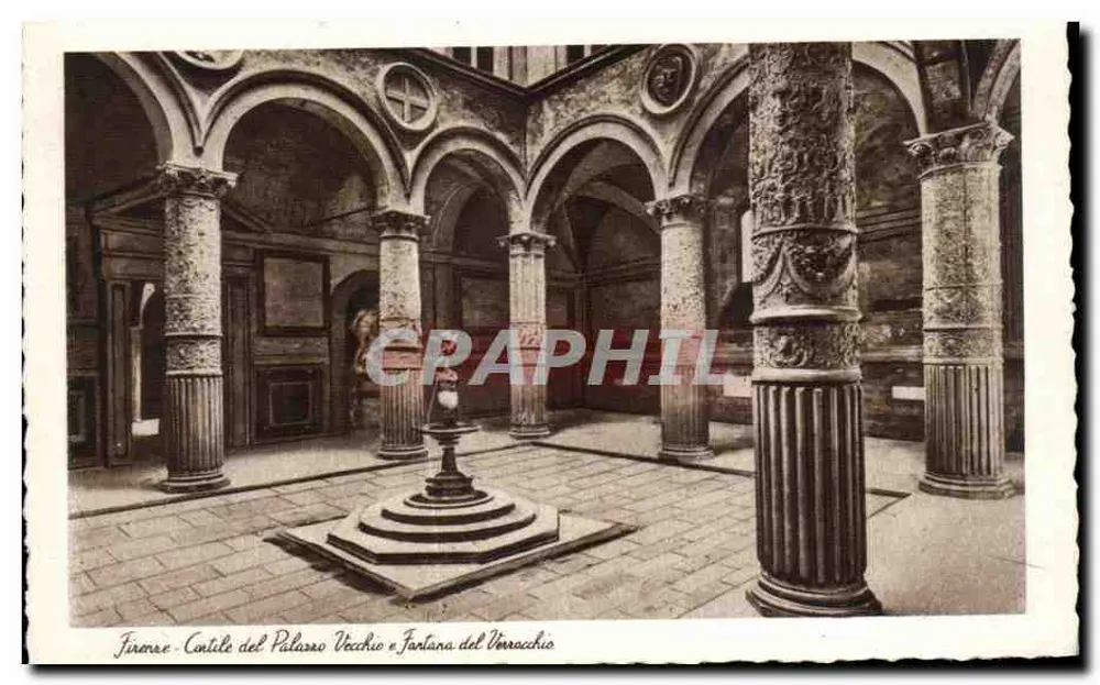 Florencio - Hof des Palazzo Vecchio und Fontana del Verracchio - Vorderseite