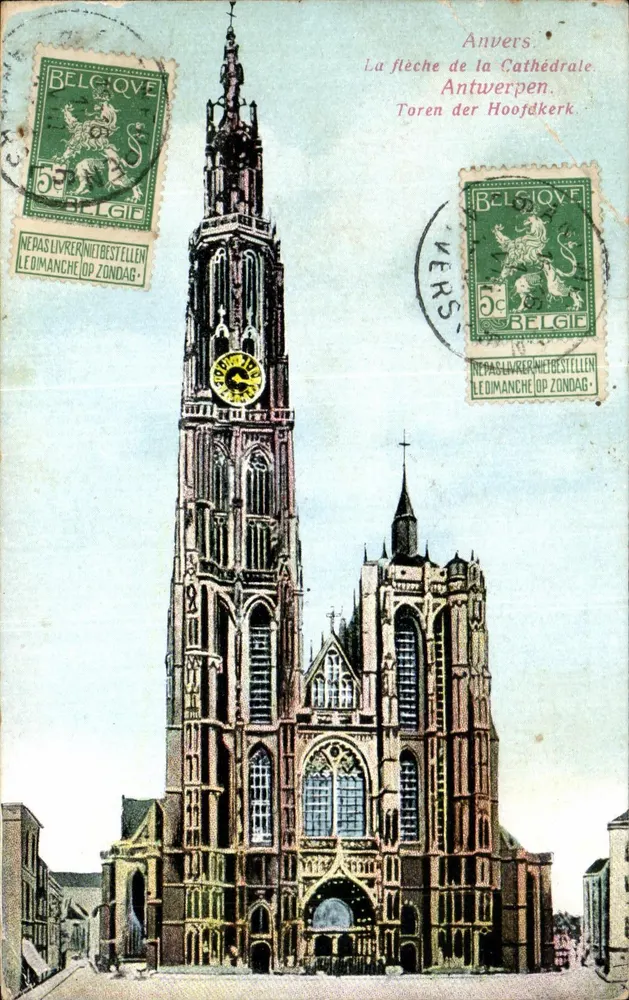 Antwerpen — Die Spitze der Kathedrale. Toren der Hoofdkerk — Éd. J. H. Verhoeven, Canal au Sucre 21, Antwerpen. - Vorderseite