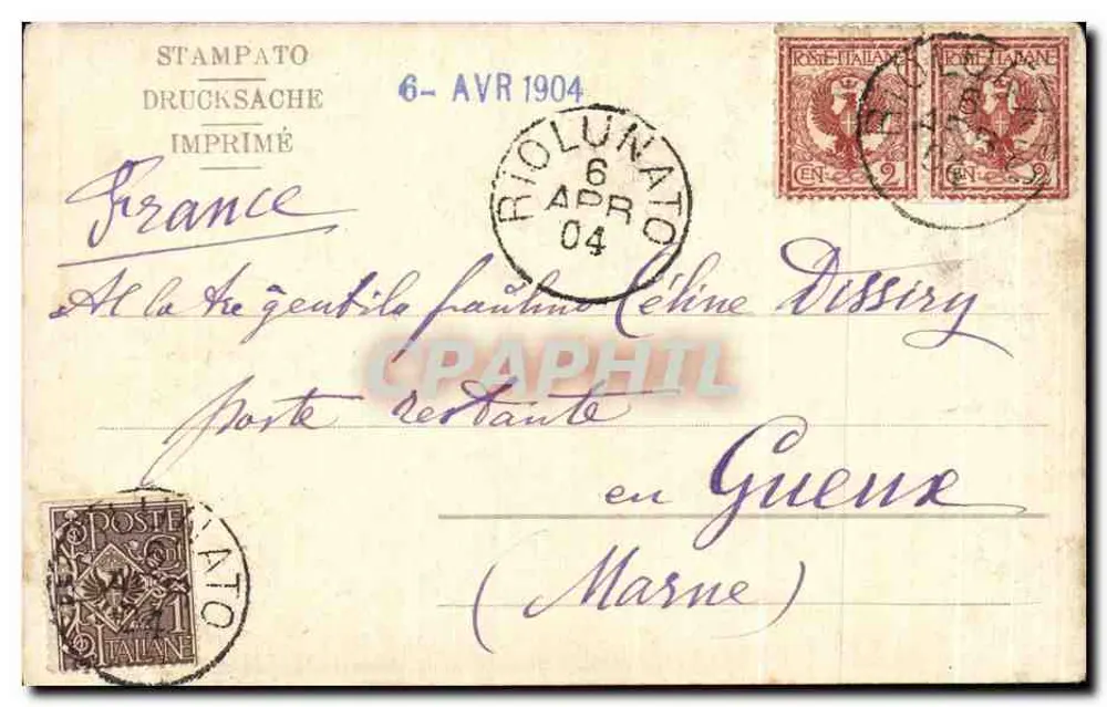 Frau im Volkskostüm — Italien, 1904 — STAMPATO DRUCKSACHE - Rückseite
