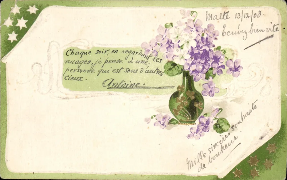 Vase de violettes — illustration imprimée — éditeur non visible - Frente