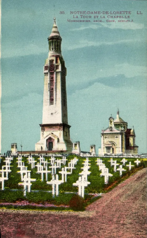 Notre-Dame-de-Lorette — Die Turm und die Kapelle — Cordonnier, arch., Coin, sculpt. - Vorderseite