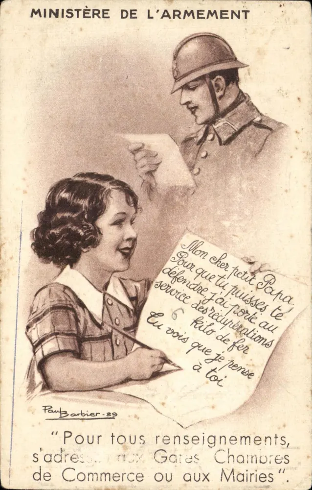 Kind, das einen Brief an seinen Soldaten-Vater schreibt — Ministerium für Rüstung — Herausgeber Paul Barbier, n° 6 - Vorderseite