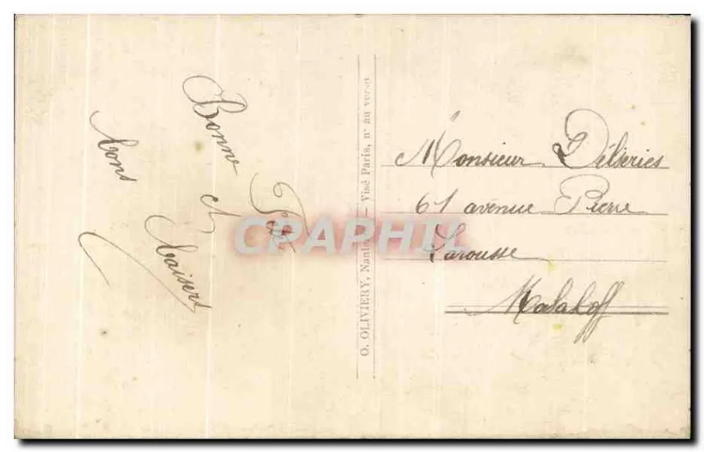 Bukiet róż i kwiatów — z ptakiem — wydawca O. Olivier, Nantes, nr 1128 - Rewers