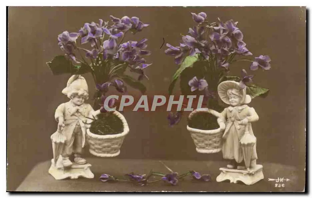 Dois crianças de porcelana com violetas — JK 226 — editor JK - Frente