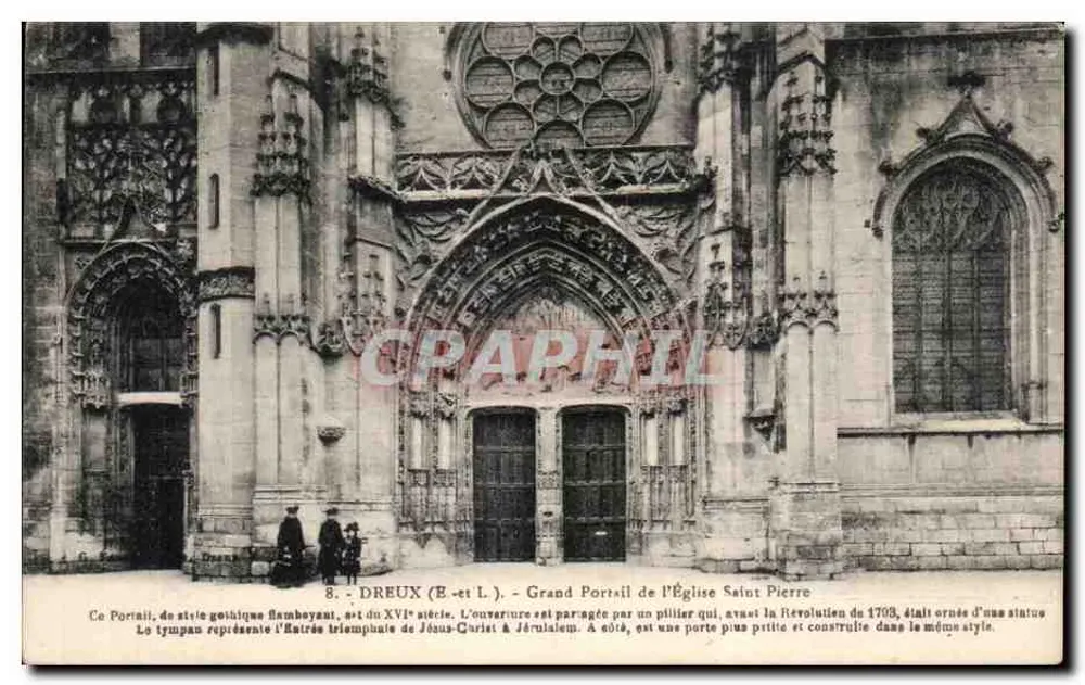 Dreux (E-et-L.) - Großer Portal der Kirche Saint-Pierre — Flamboyant Gotik-Stil des 16. Jahrhunderts, Tympanon, das die Triumphale Einzug Jesu Christi in Jerusalem darstellt - Vorderseite