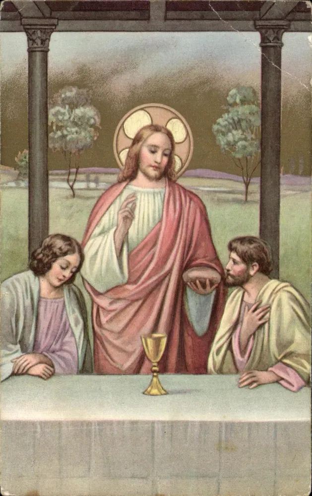 La Cène — scène religieuse avec Jésus au centre et deux disciples — éditeur 'Made in Italy' visible en bas à droite - Vorderseite