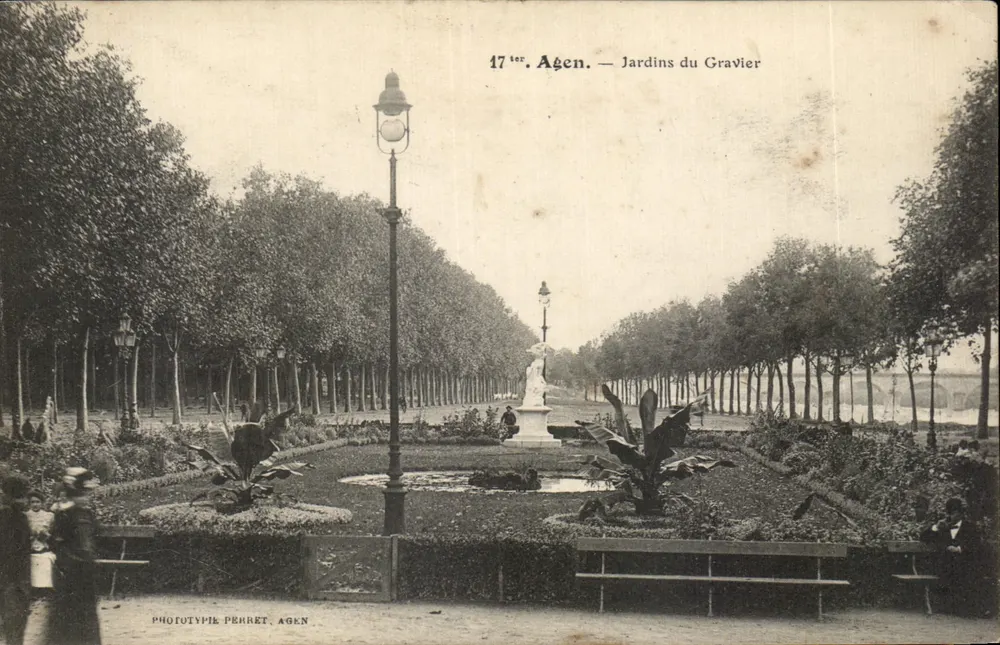 Agen — Jardins do Gravlier — Fototipia Péret, Agen - Frente