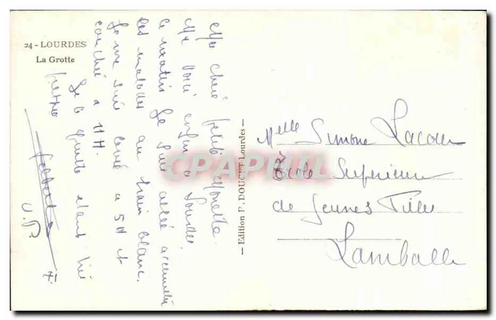 Lourdes — A Gruta — Edição P. DOUCET Lourdes n°24 - Verso