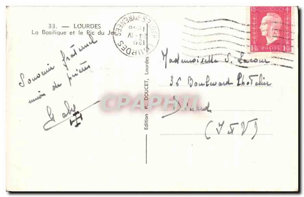 Lourdes — A Basílica e o Ric du Jean — Edição P. Doucet - Verso