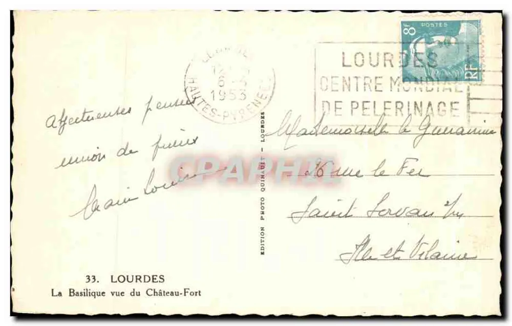 Lourdes — Die Basilika vom Château-Fort aus gesehen — Édition Photo Quinault - Rückseite