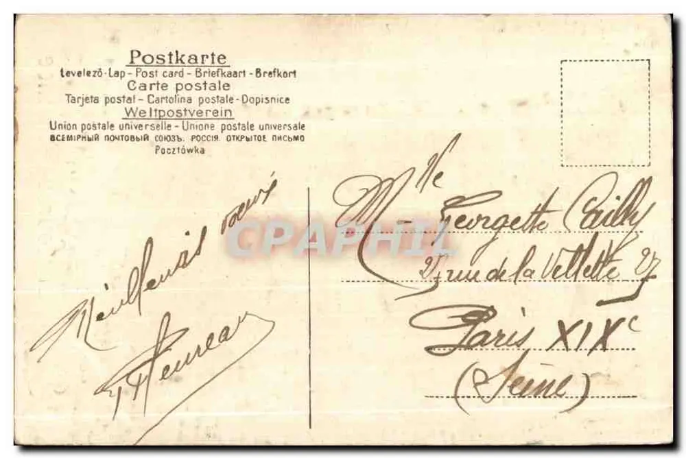 Oiseaux et nichoir — scène printanière avec fleurs roses — éditeur non visible - Verso