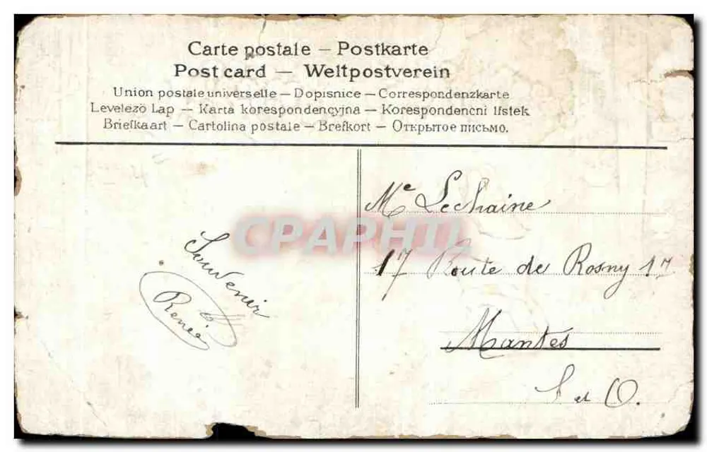 Enfant jouant d'un cor — scène avec oiseaux et fleurs — éditeur D'UN COEUR AMI - Rückseite