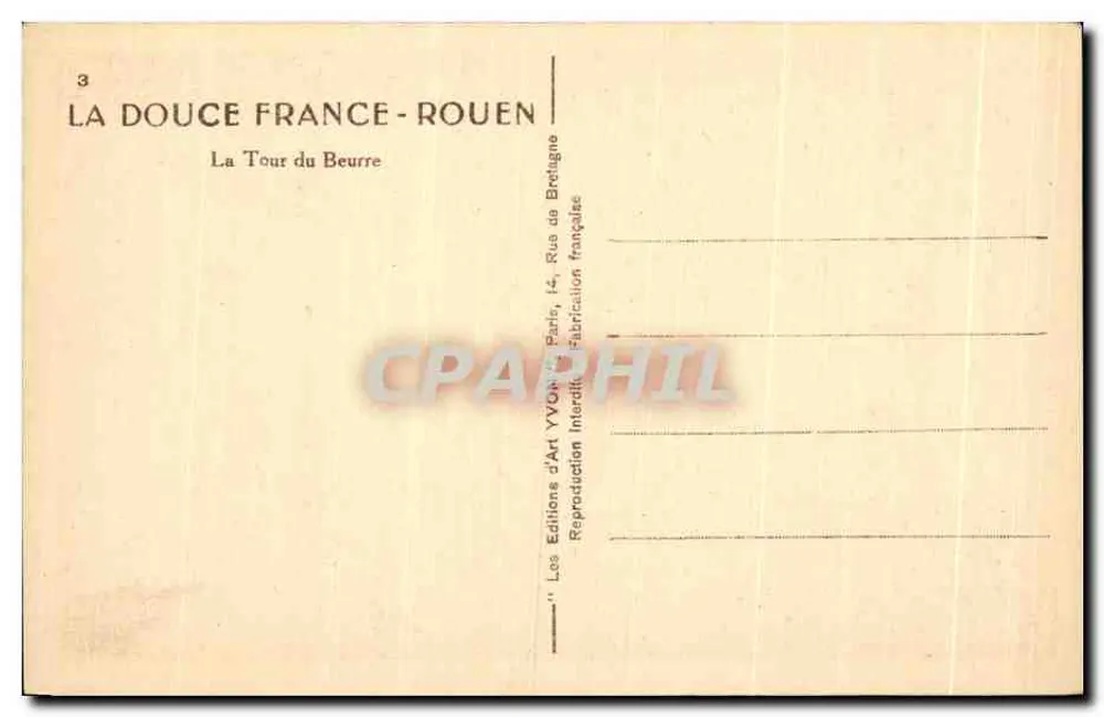 La Tour du Beurre — Rouen — Éditions d'Art Yvon, Paris - Rückseite