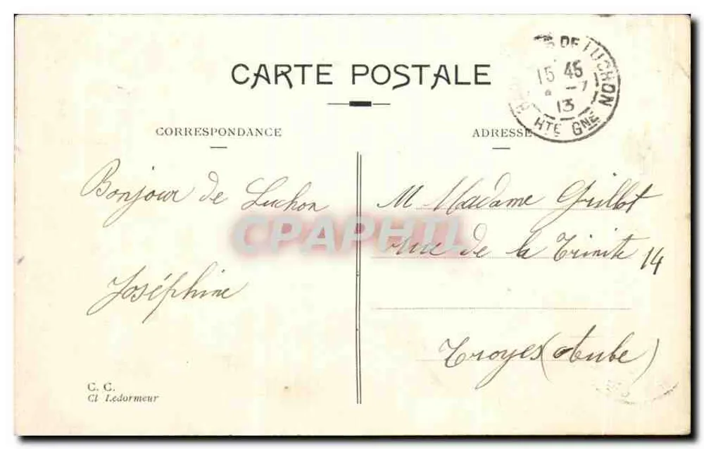 Arreau-Luchon — Ansicht der Berge Grand Batchimale, Pétard, Perdighero und Néthou — Verlag C. G. Ledormeur - Rückseite