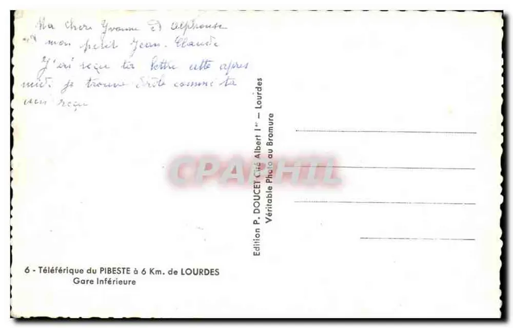 Pibeste — Teleférico — Edição P. Doucet, Lourdes - Verso