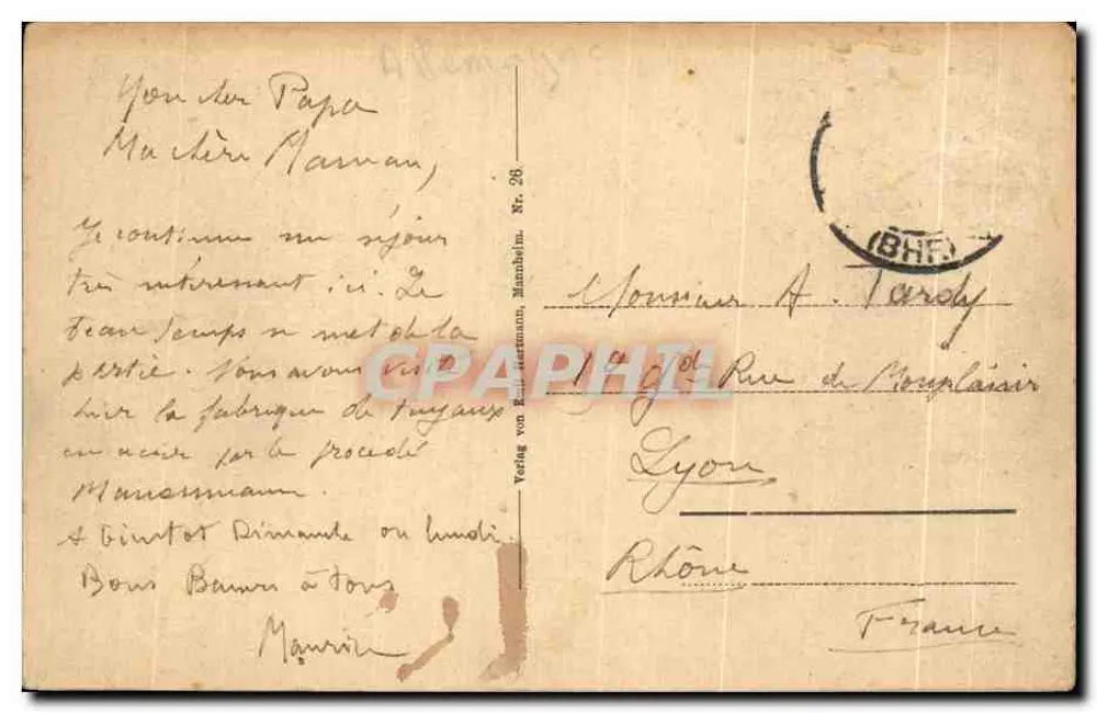 Laanbrückchen — Friedrich-Brücke — Verlag von E. Hartmann, Mannheim Nr. 26 - Verso
