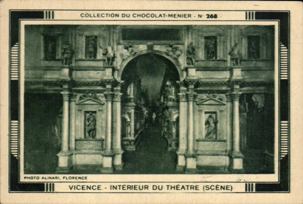 Vicence - Interior do teatro (palco) — Coleção do Chocolat-Menier N° 268 — Foto Alinari, Florença - Frente