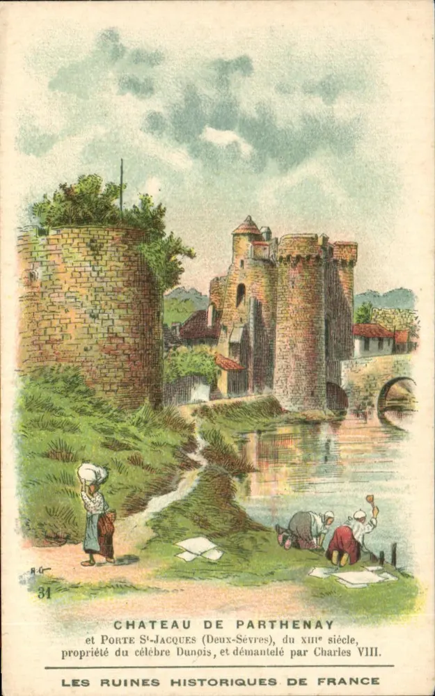 Schloss Parthenay und Porte Saint-Jacques — historische Ruinen Frankreichs — Verlag F. Nathan, Paris, n° 34 - Vorderseite
